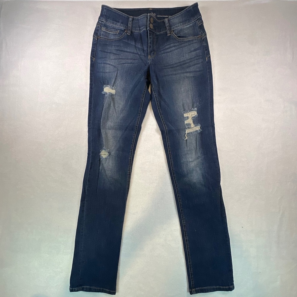 Soho New York & Company Curve Creator Skinny Jeans Dark Wash Distressed Size 8
